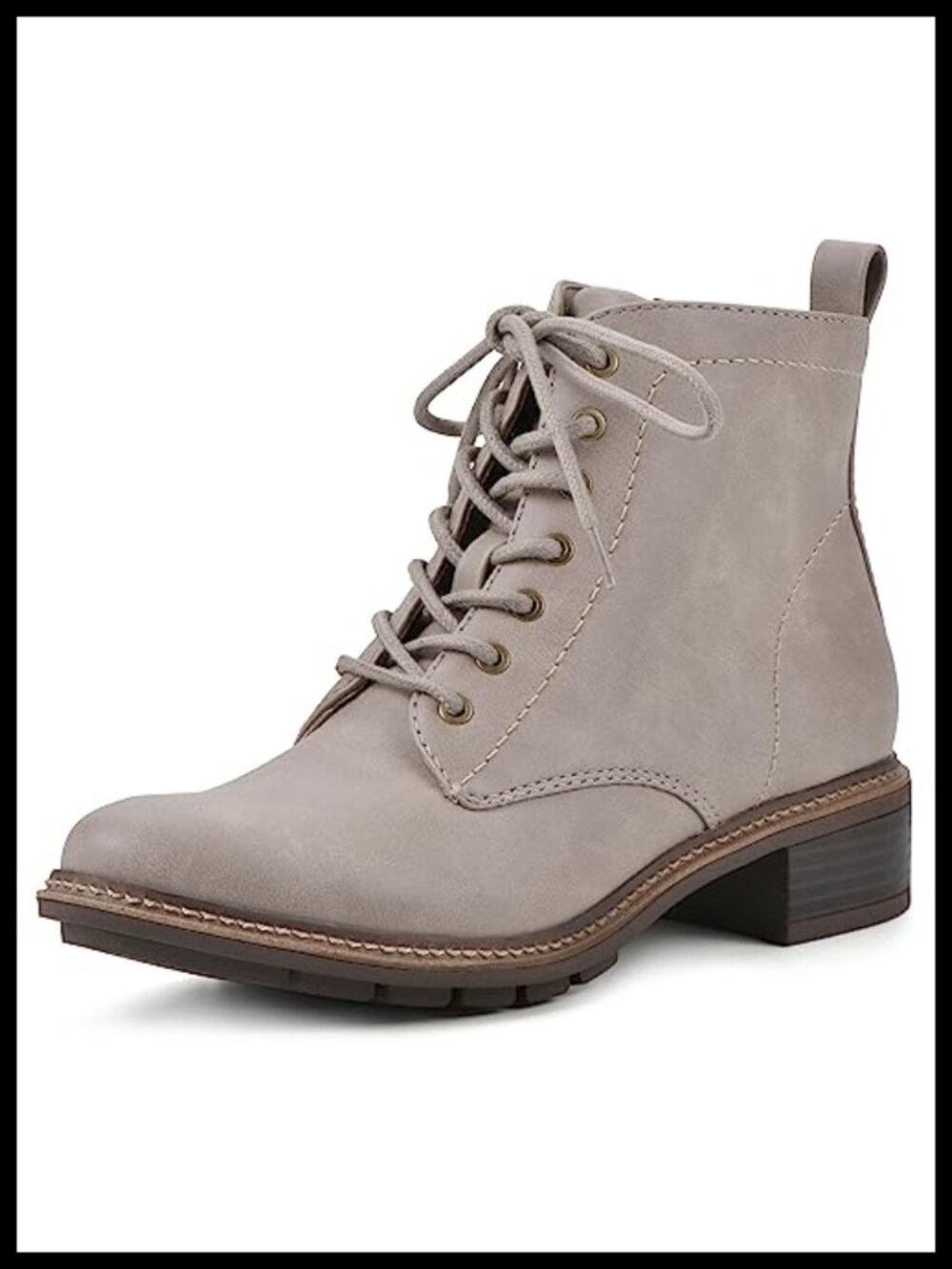Women's Stacked Heel Lace-Up Ankle Bootie Cushioned Insole Contrast Stitching